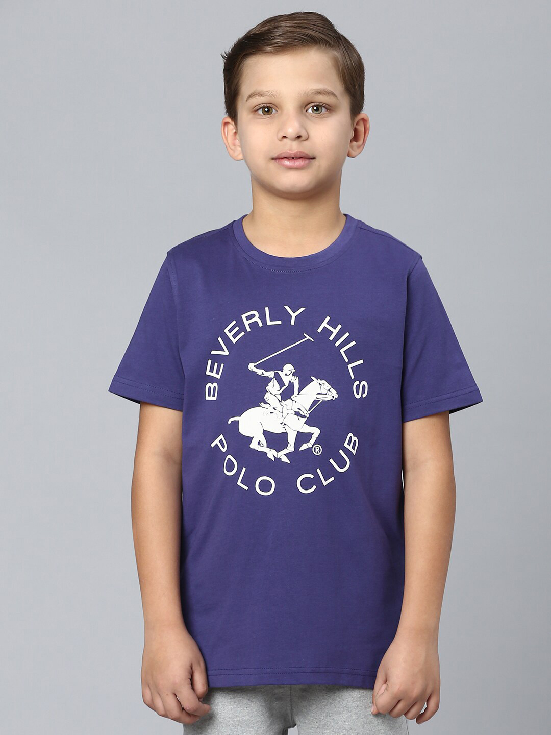 

Beverly Hills Polo Club Boys Typography Printed Round Neck Cotton T-Shirt, Purple