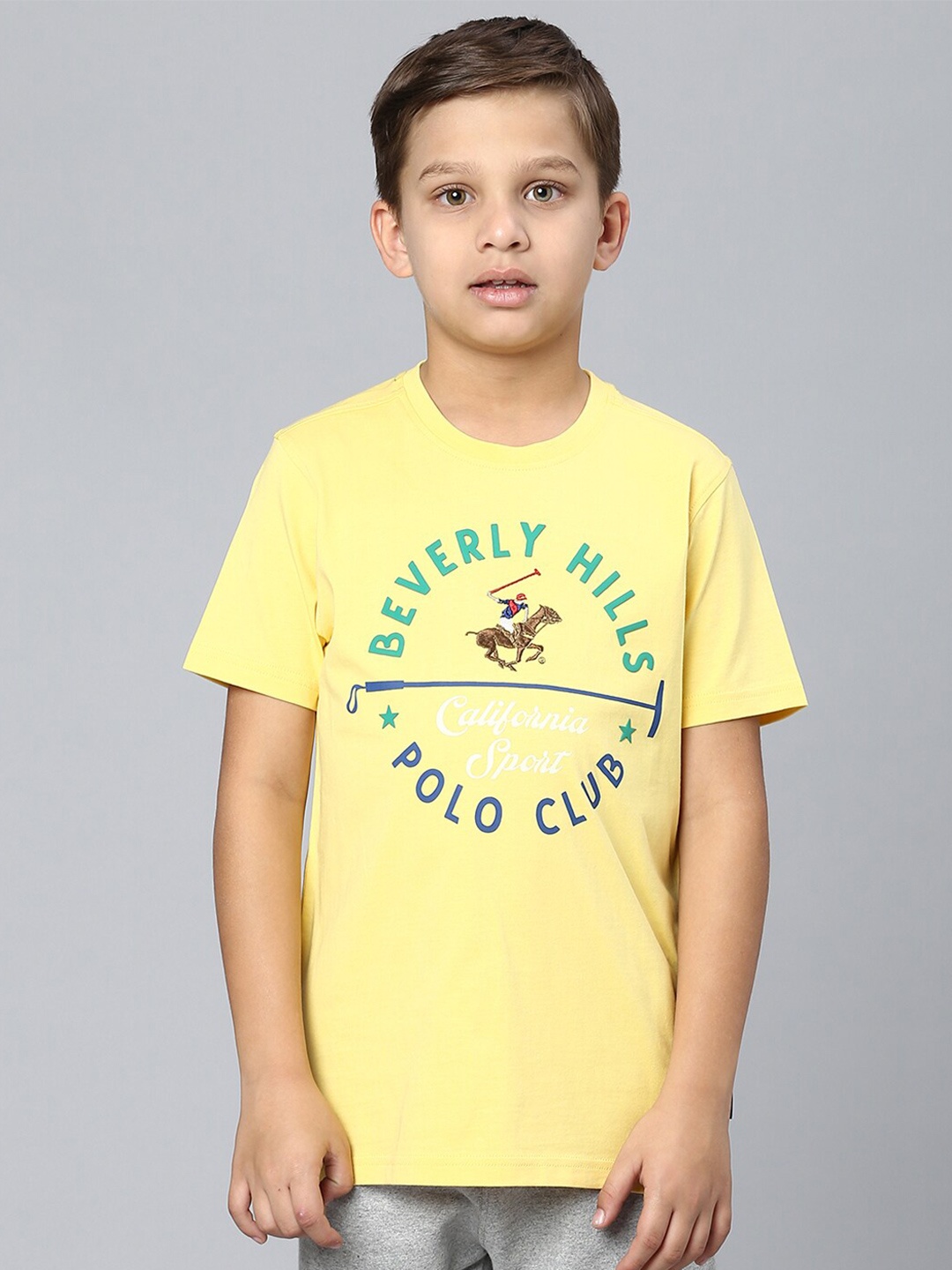 

Beverly Hills Polo Club Boys Typography Printed Round Neck Cotton T-Shirt, Yellow