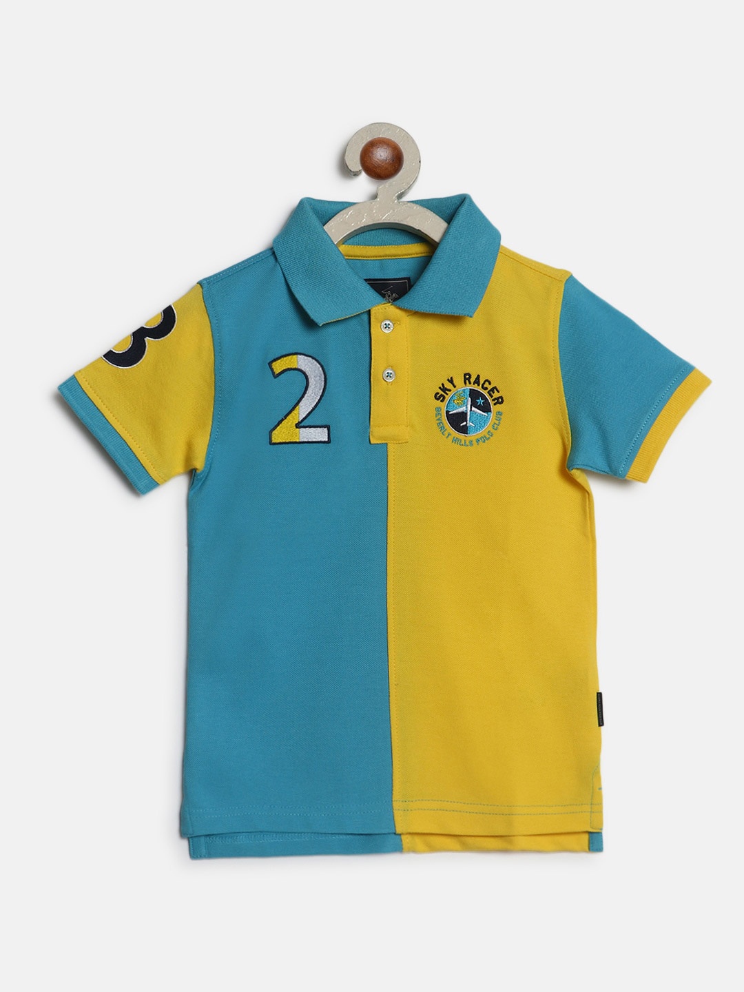 

Beverly Hills Polo Club Boys Colourblocked Polo Collar Cotton T-shirt, Blue