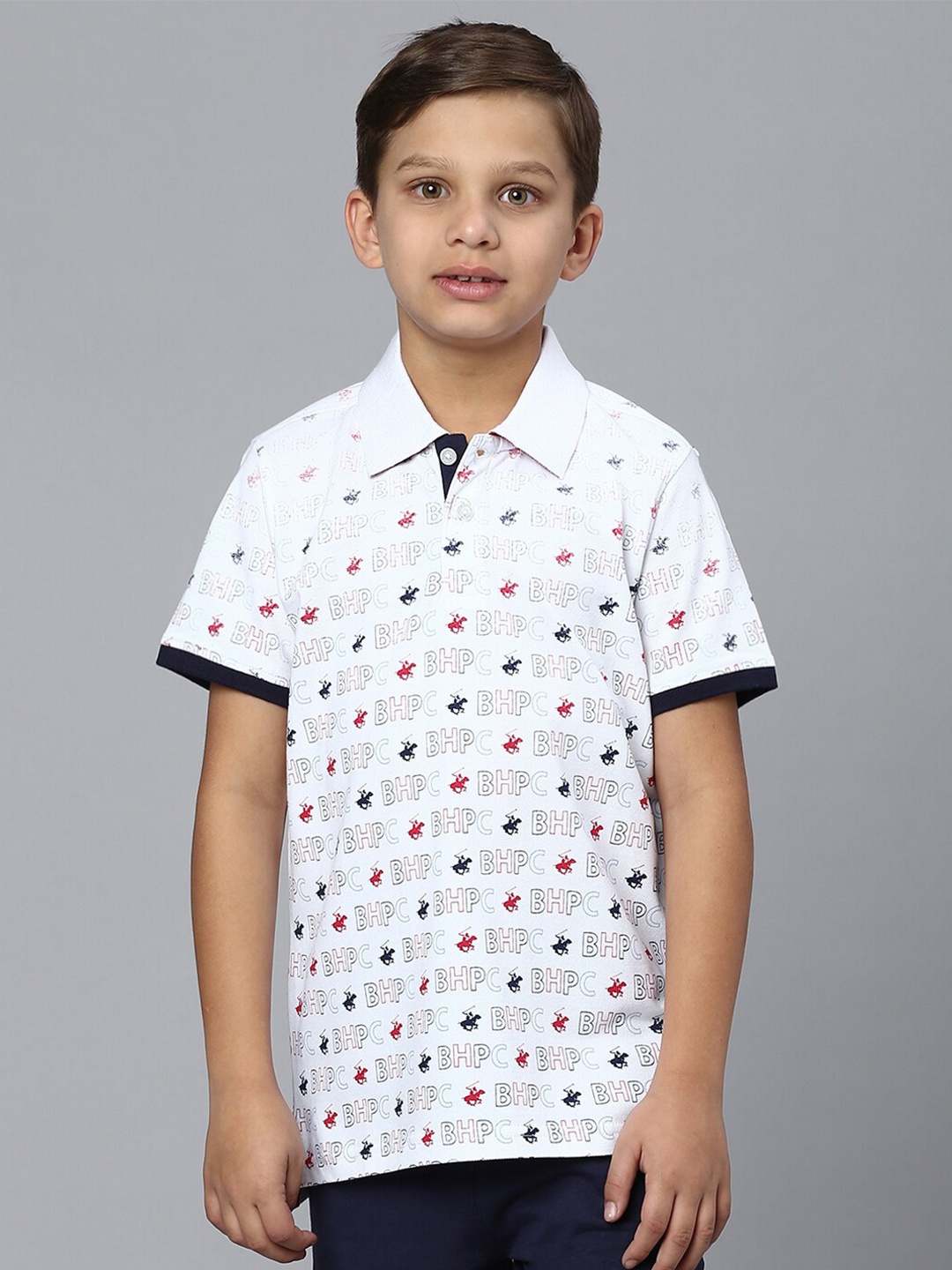 

Beverly Hills Polo Club Boys Printed Polo Collar Cotton T-Shirt, White