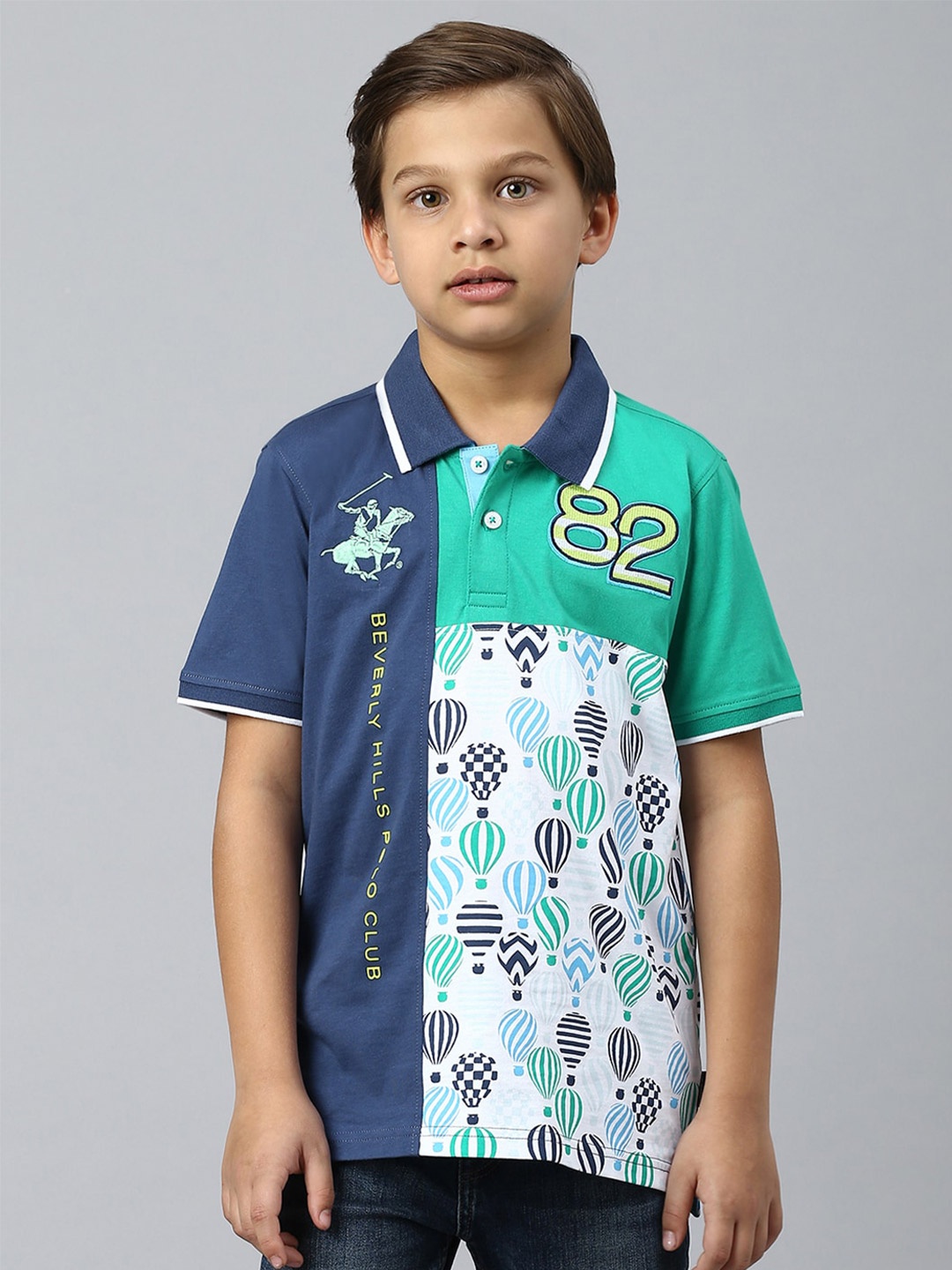 

Beverly Hills Polo Club Boys Colourblocked Polo Collar Pure Cotton T-Shirt, Blue