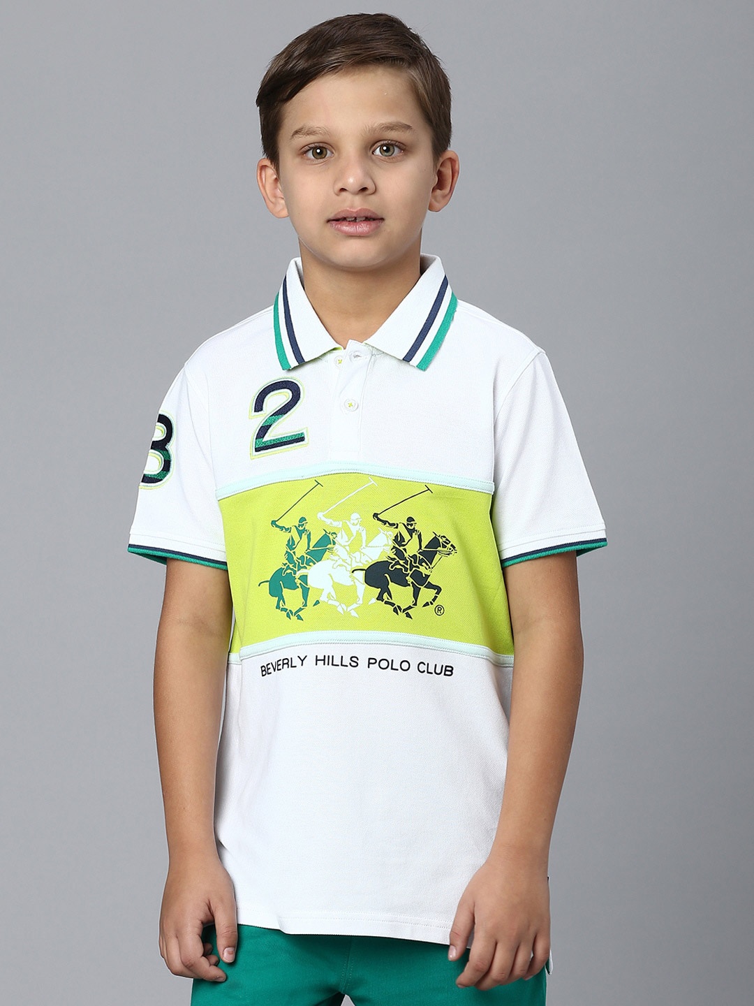 

Beverly Hills Polo Club Boys Graphic Printed Polo Collar Pure Cotton T-Shirt, White