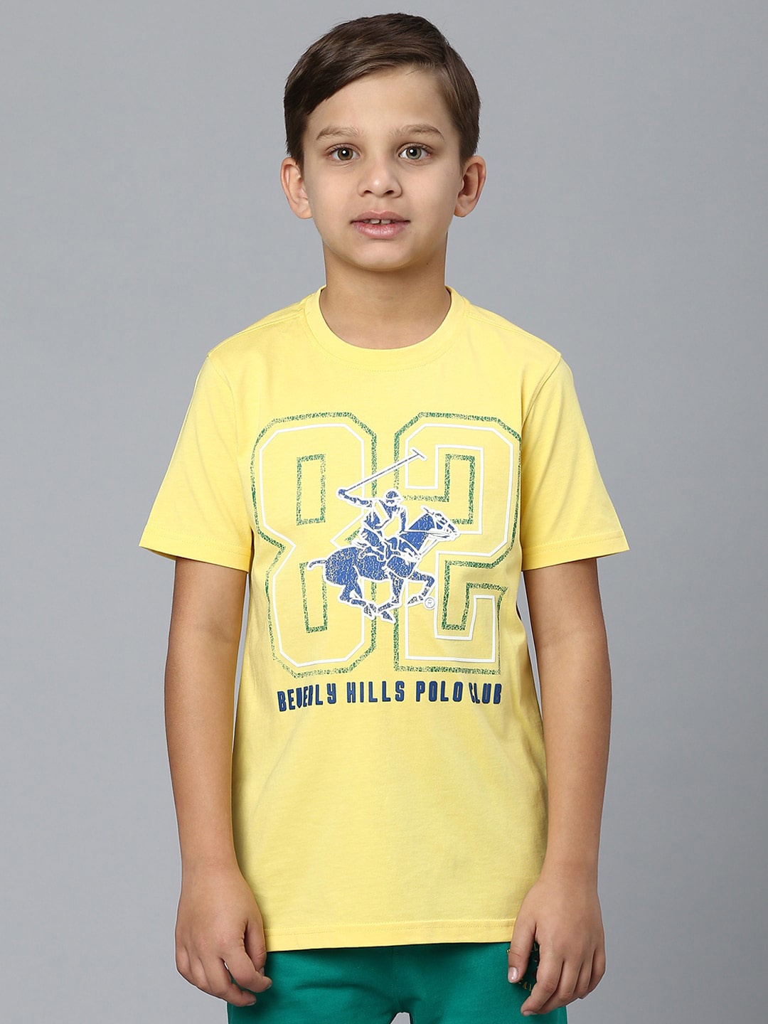 

Beverly Hills Polo Club Boys Typography Printed Cotton T-shirt, Yellow