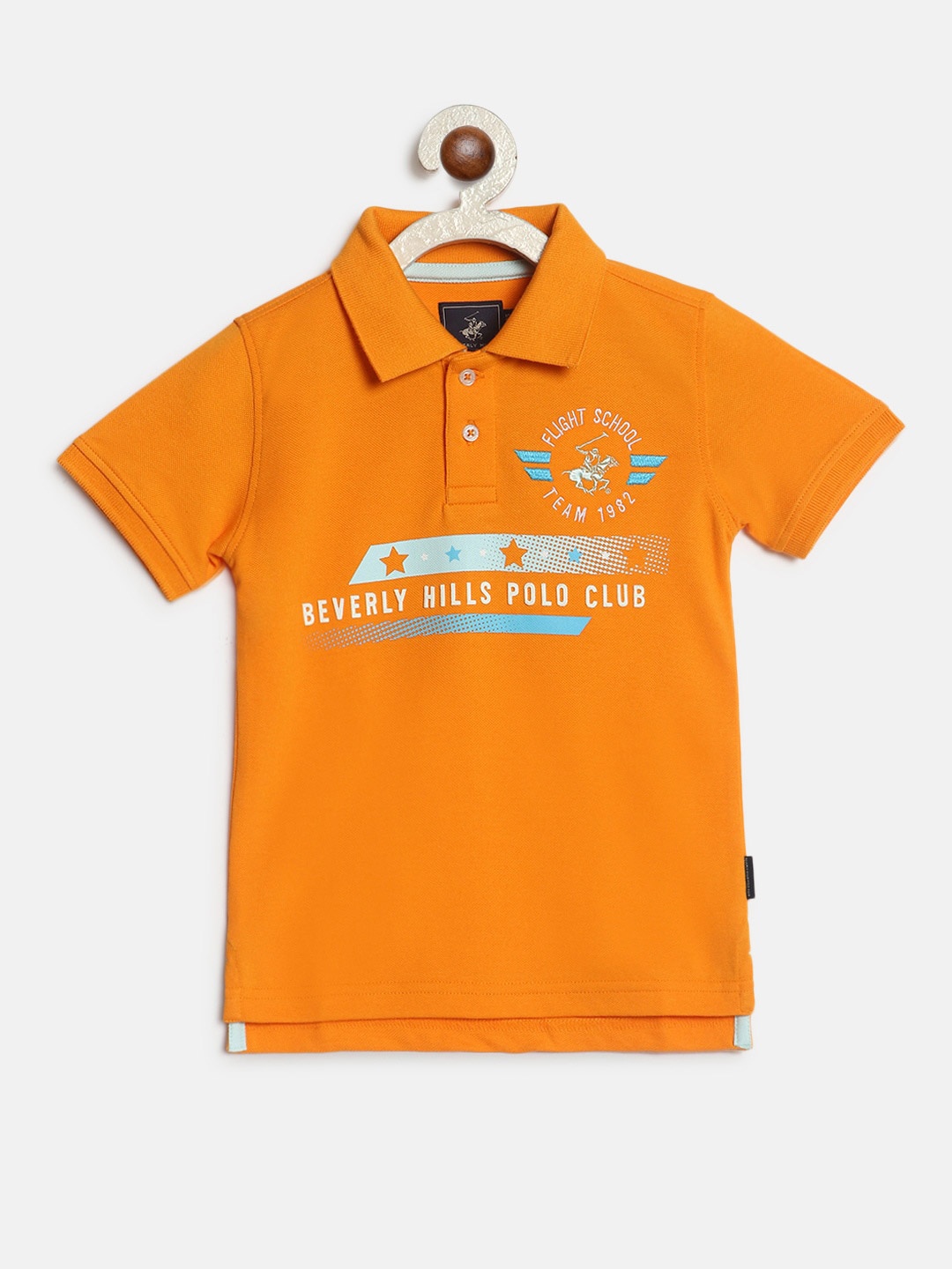 

Beverly Hills Polo Club Boys Typography Printed Polo Collar Cotton T-shirt, Orange