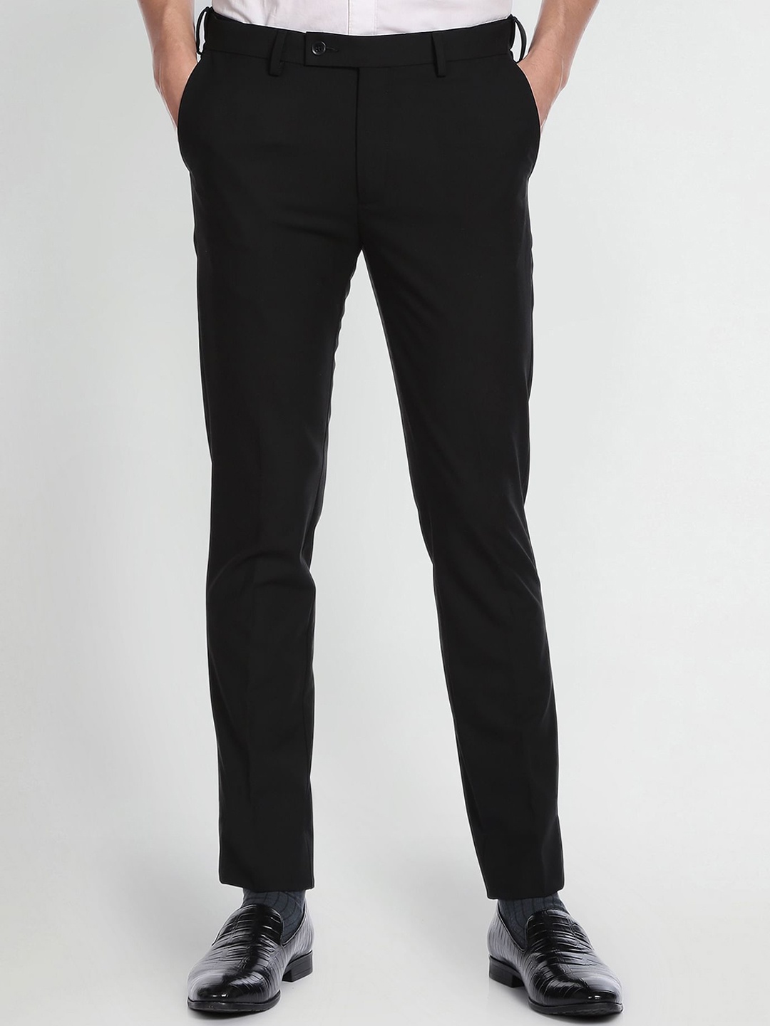 

Arrow Men Solid Mid-Rise Bi-Stretch Formal Trousers, Black