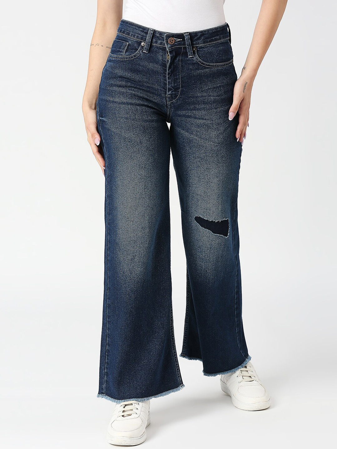 

Pepe Jeans Women Wide Leg High-Rise Low Distress Light Fade Stretchable Jeans, Blue