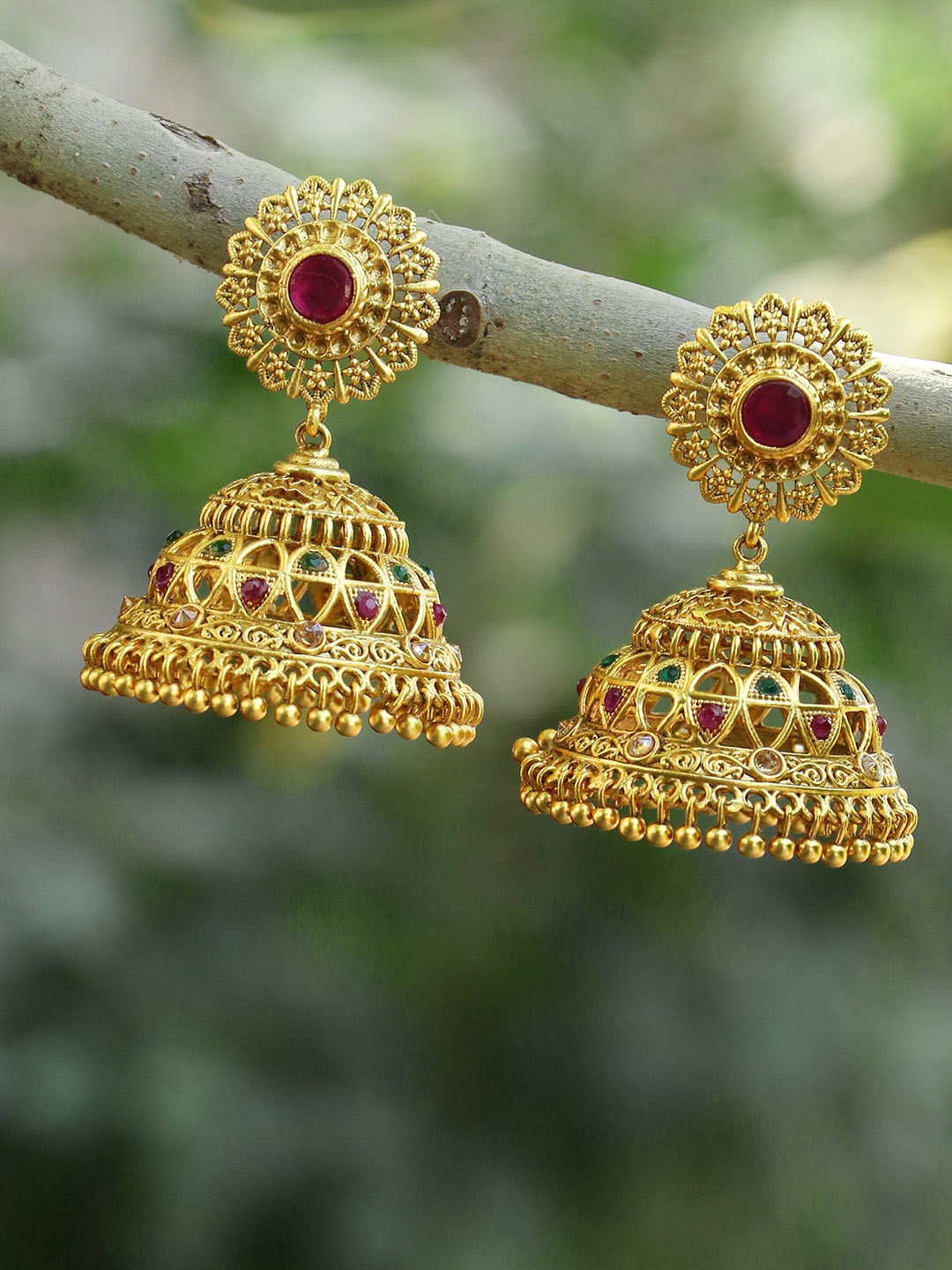 

Adwitiya Collection Gold-Plated Dome Shaped Jhumkas Earrings