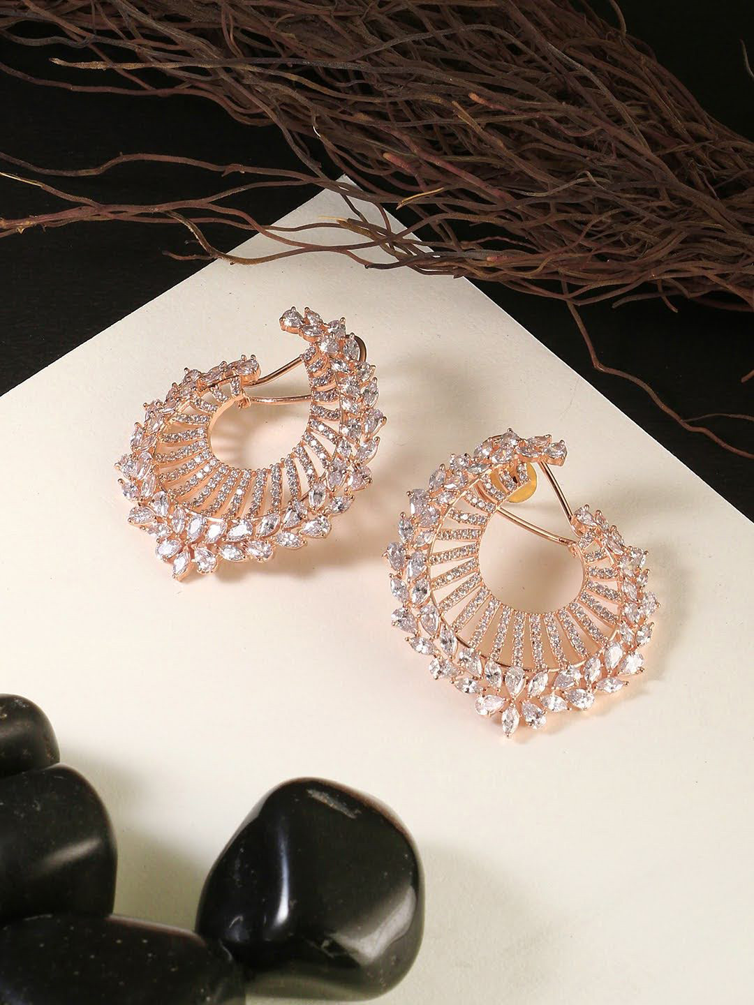 

Adwitiya Collection Rose-Gold Plated Crescent Shaped Drop Earrings