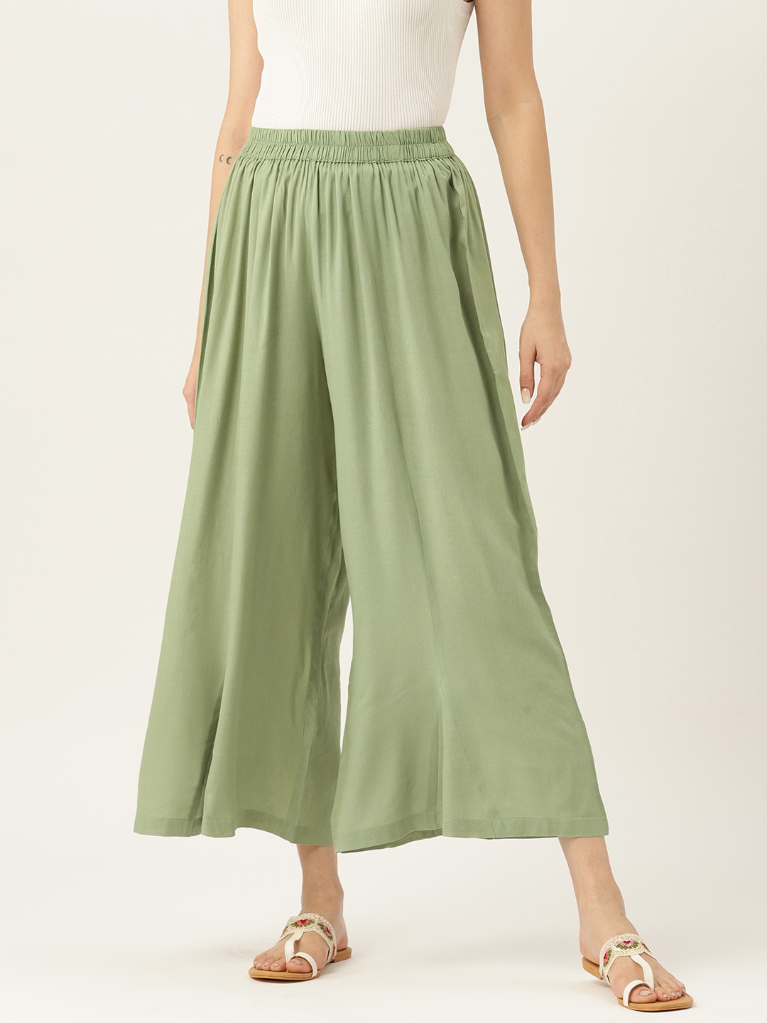 

Alsace Lorraine Paris Women Flared Cropped Palazzos, Sea green