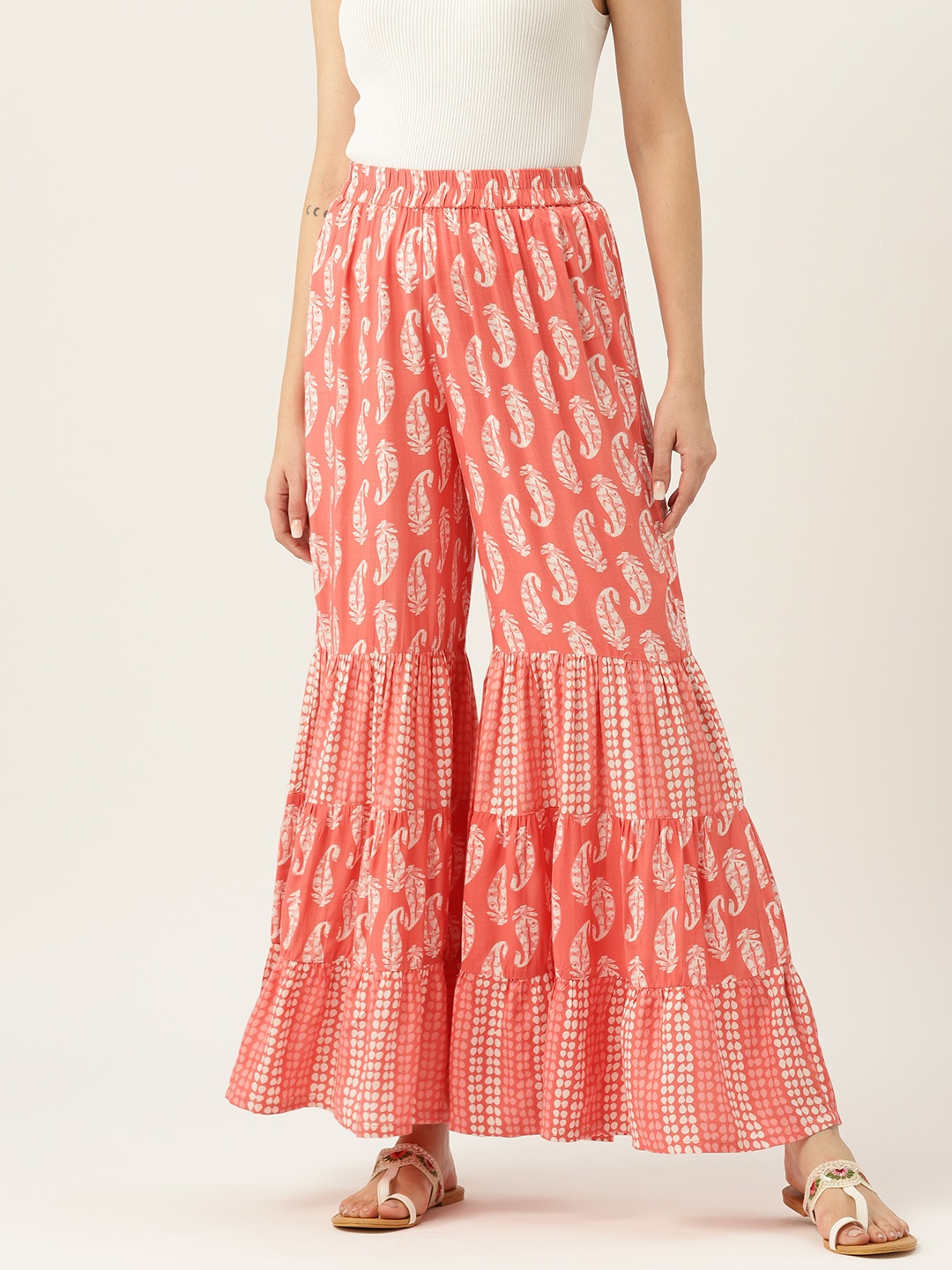 

Alsace Lorraine Paris Women Paisley Printed Flared Palazzos, Red