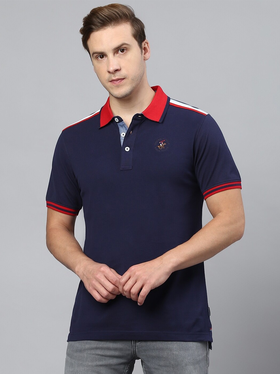 

Beverly Hills Polo Club Polo Collar Short Sleeves Pure Cotton T-shirt, Navy blue