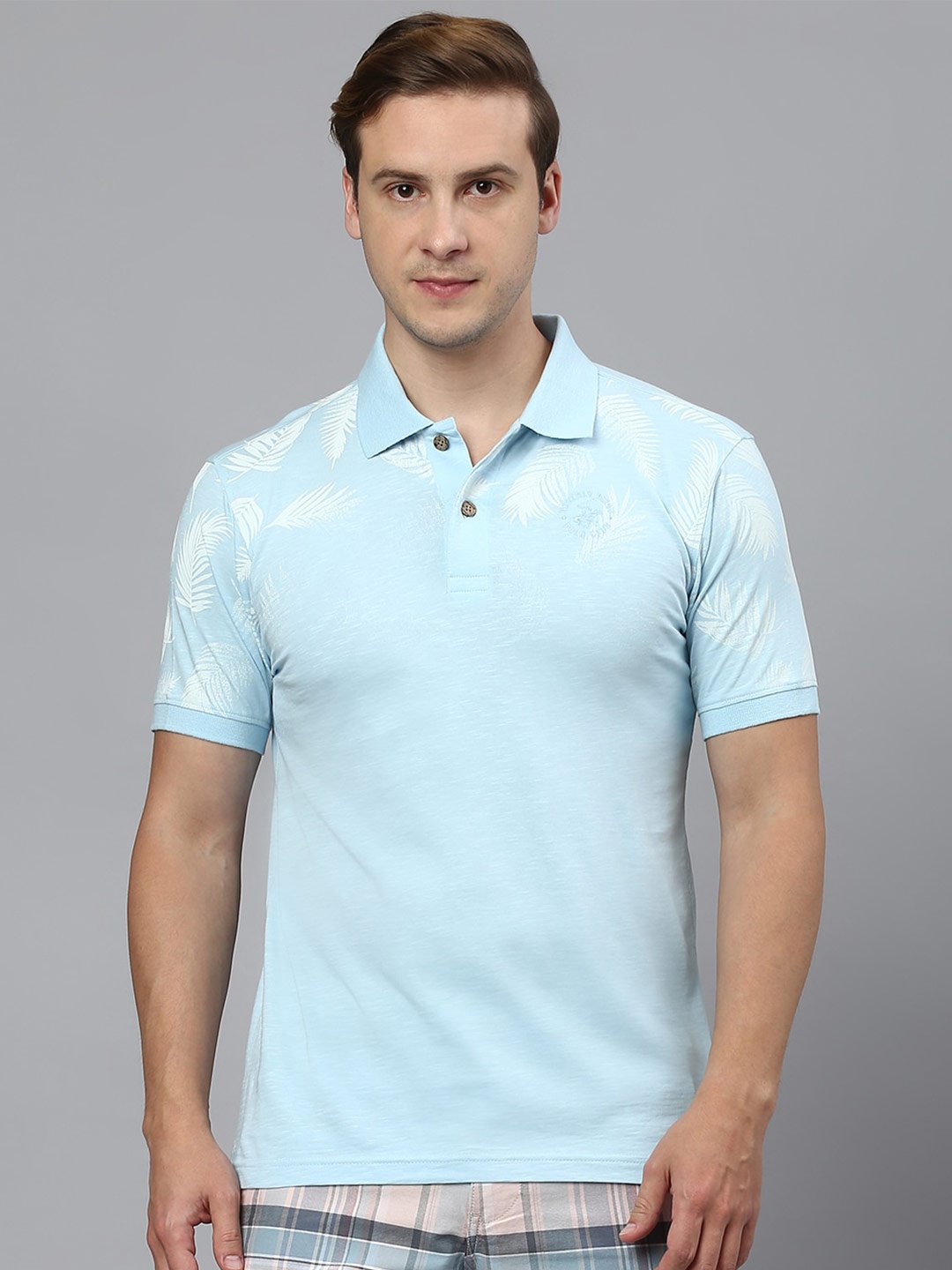 

Beverly Hills Polo Club Tropical Printed Polo Collar Pure Cotton T-Shirt, Blue