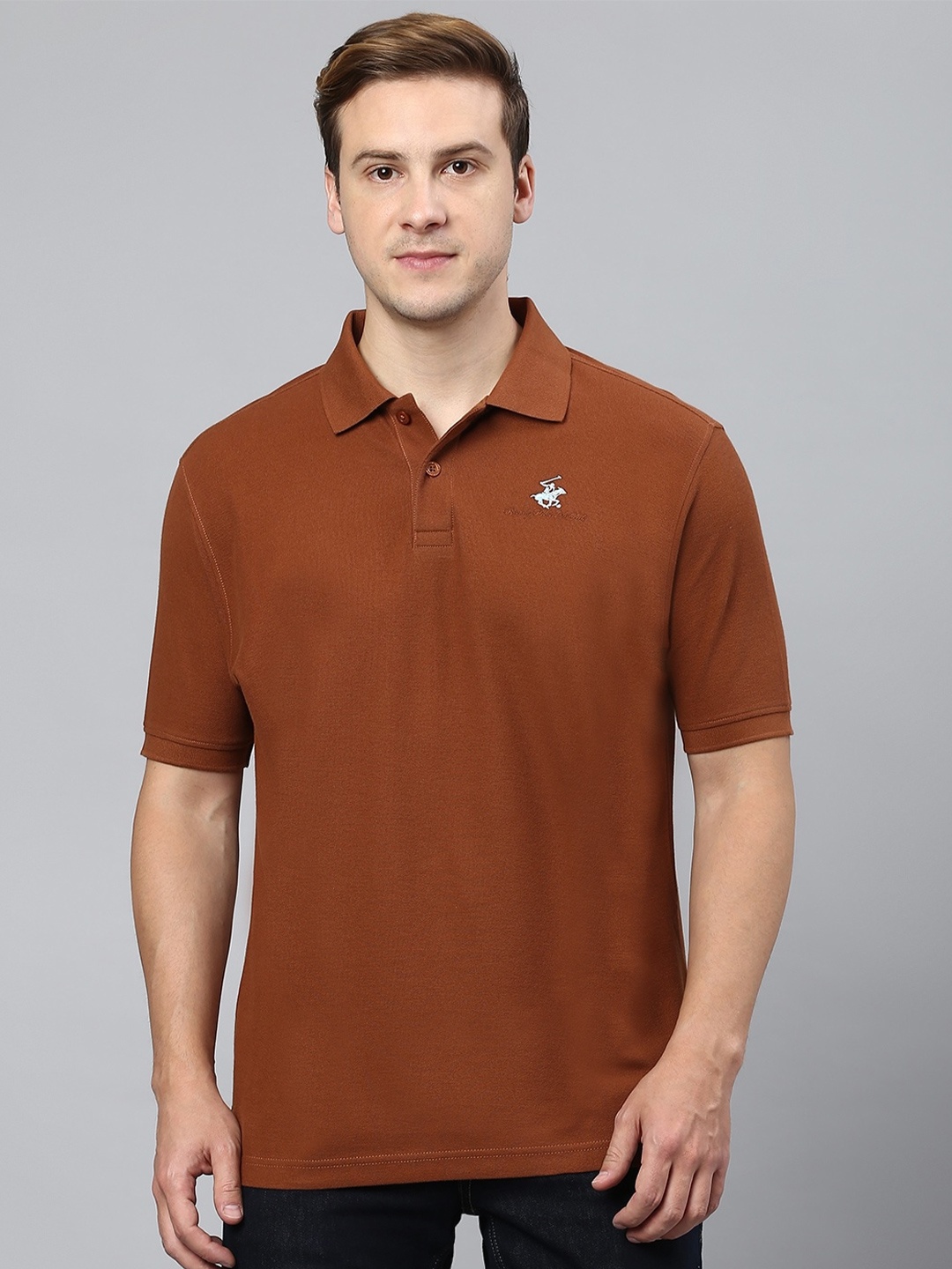 

Beverly Hills Polo Club Polo Collar Short Sleeves Pure Cotton T-shirt, Brown