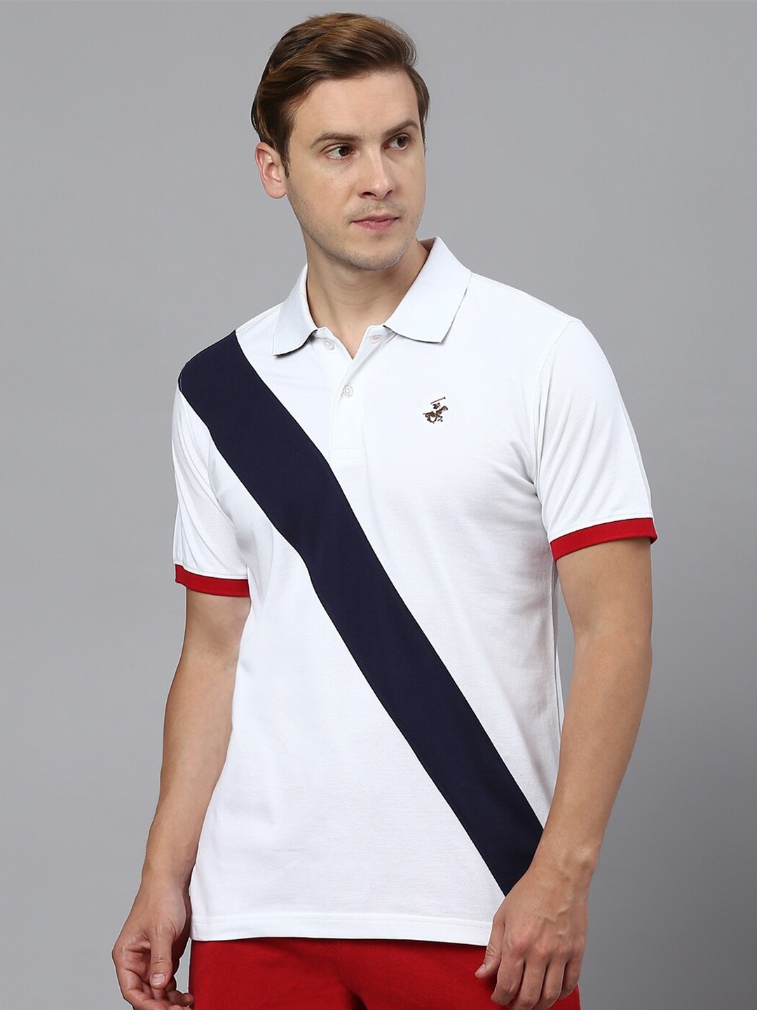 

Beverly Hills Polo Club Colourblocked Polo Collar Cotton T-shirt, White