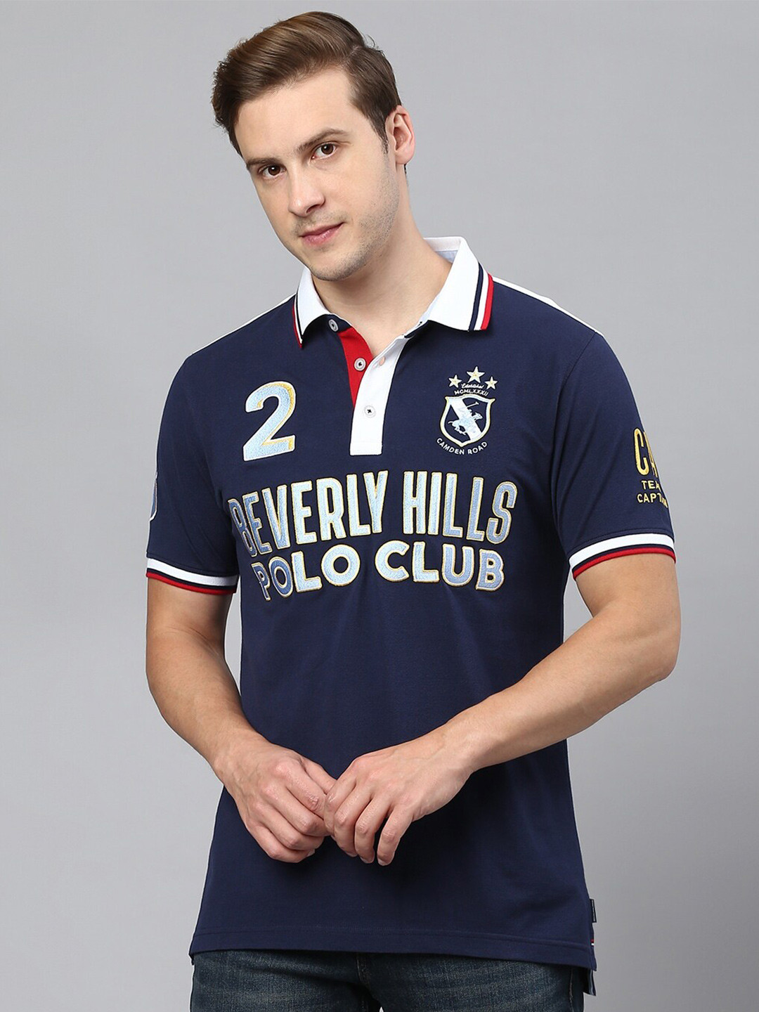 

Beverly Hills Polo Club Typography Printed Polo Collar Pure Cotton T-shirt, Navy blue
