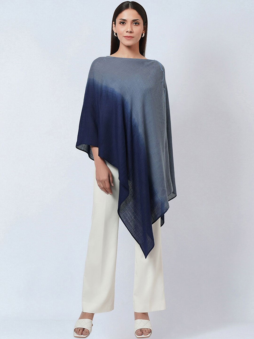 

First Resort by Ramola Bachchan Ombre Boat Neck Cashmere Poncho Sweater, Grey