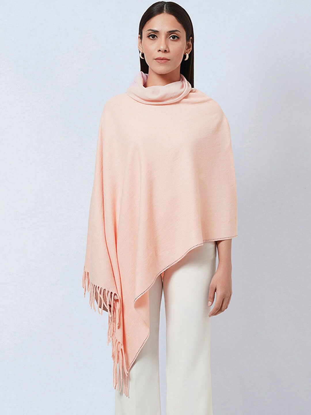 

First Resort by Ramola Bachchan Cowl Neck Cashmere Poncho, Pink