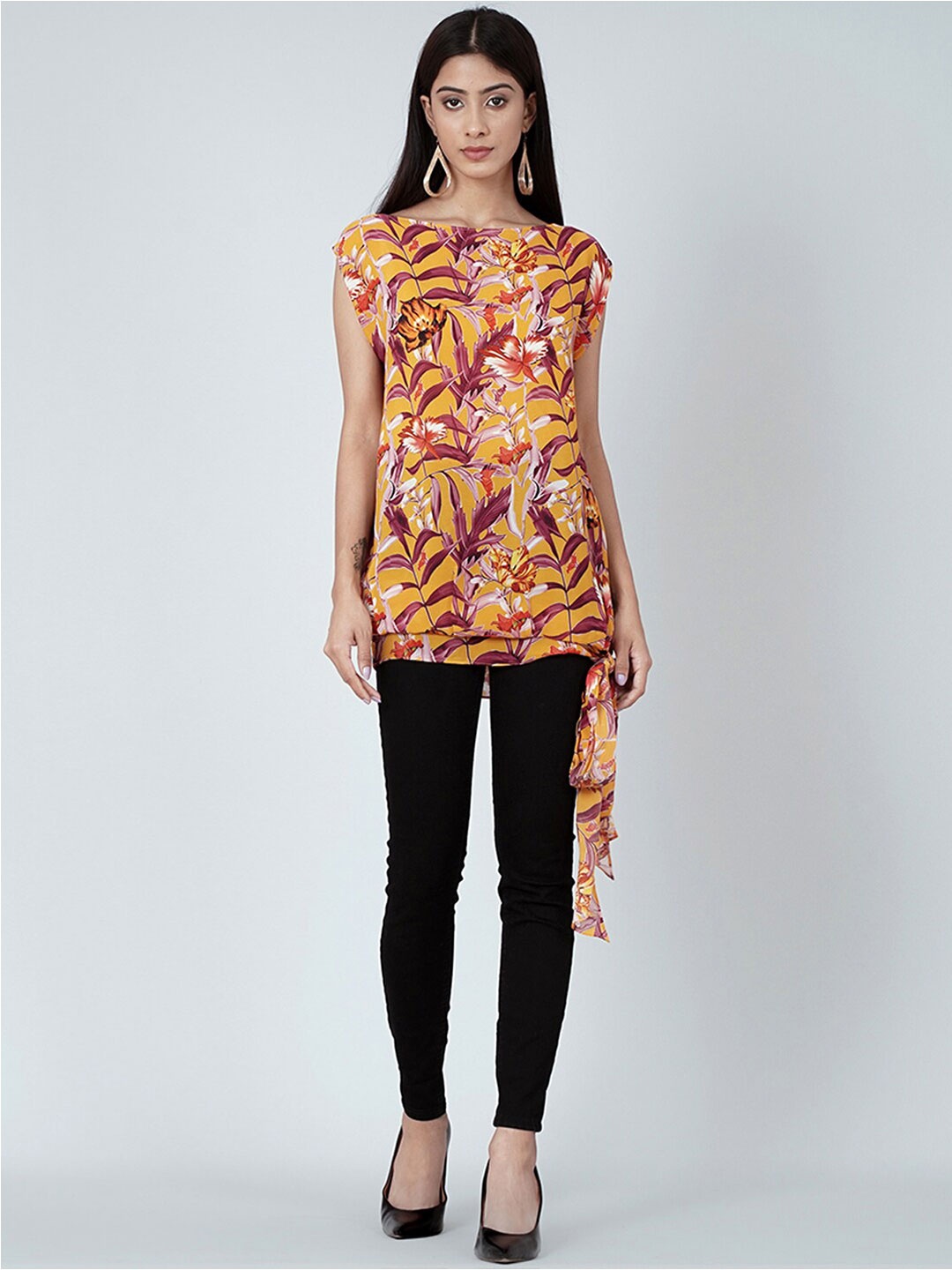 

First Resort by Ramola Bachchan Floral Print Extended Sleeves Top, Yellow