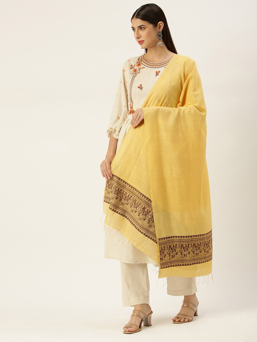

ArtEastri Women Woven Design Stole, Yellow