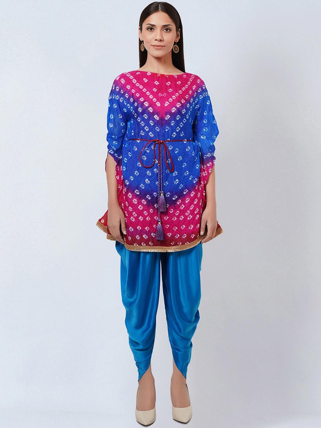 

First Resort by Ramola Bachchan Bandhani Printed Boat Neck Silk Tunic, Pink