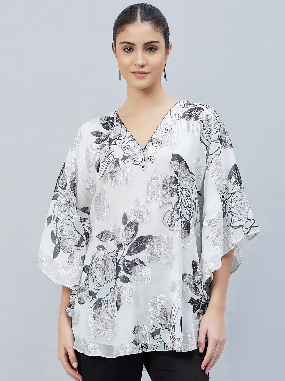 

First Resort by Ramola Bachchan Floral Printed Kaftan Tunic, Black