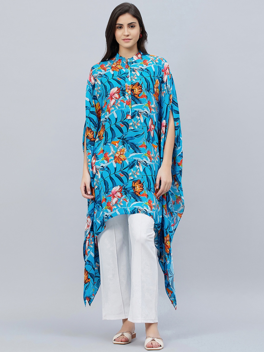 First Resort by Ramola Bachchan Printed Asymmetrical Crepe Tunic, Blue