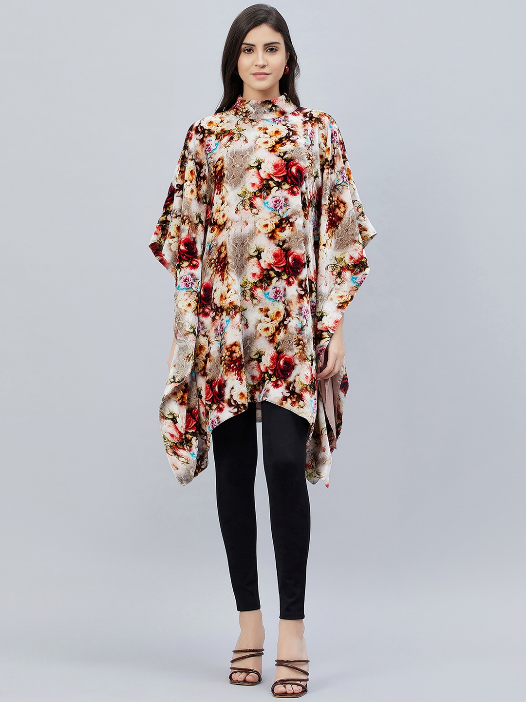 

First Resort by Ramola Bachchan Floral Printed Silk Velvet Kaftan Dress, Beige