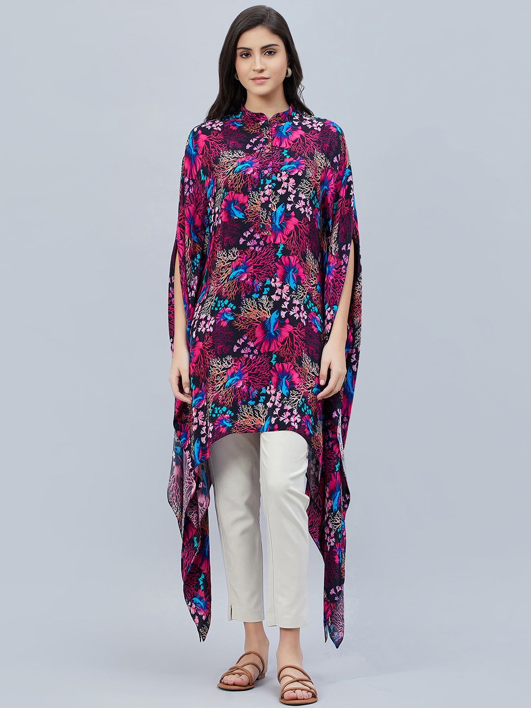 

First Resort by Ramola Bachchan Printed Asymmetric Tunic, Pink