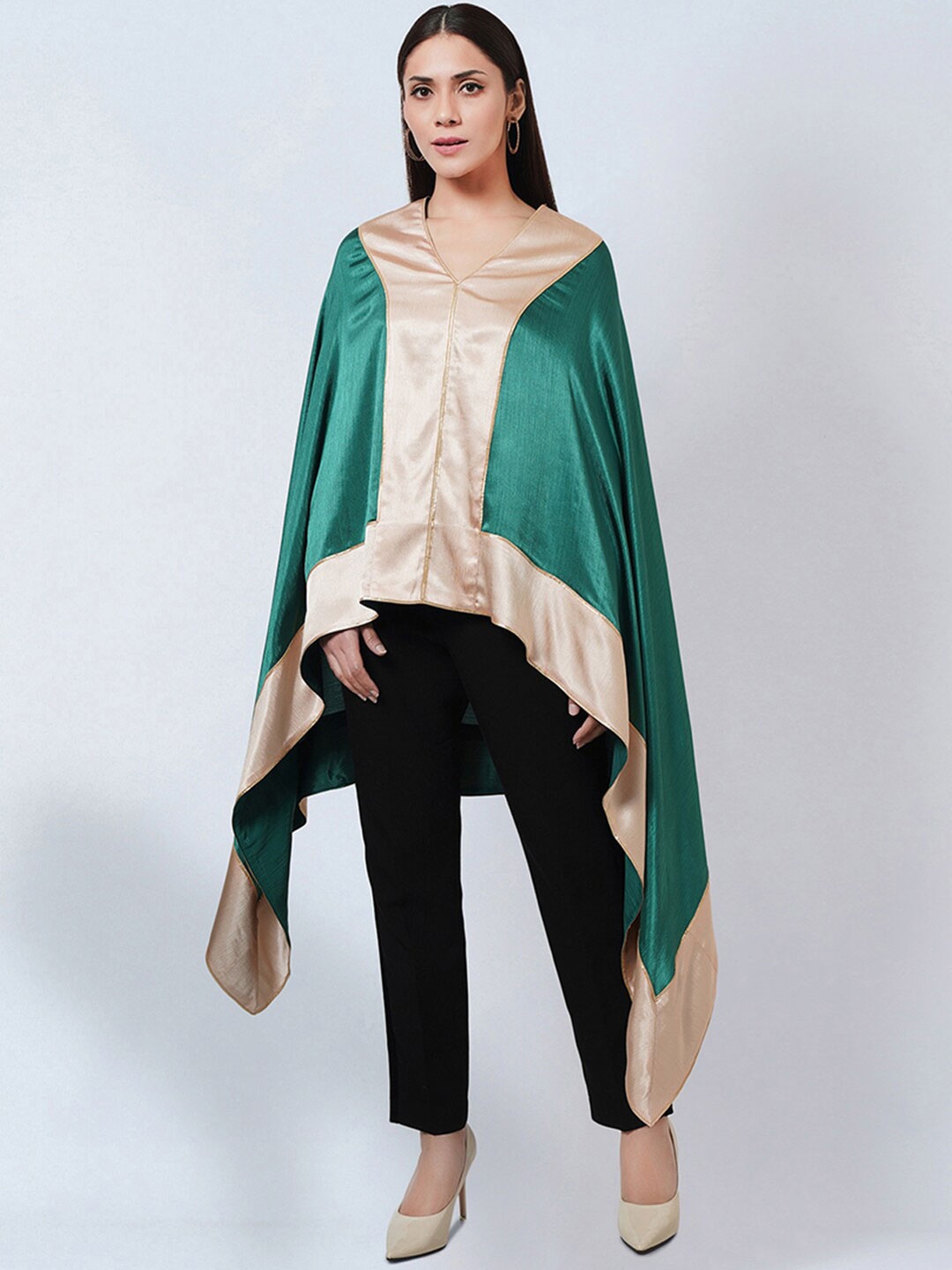 

First Resort by Ramola Bachchan Colourblocked Asymmetrical Tunic, Green