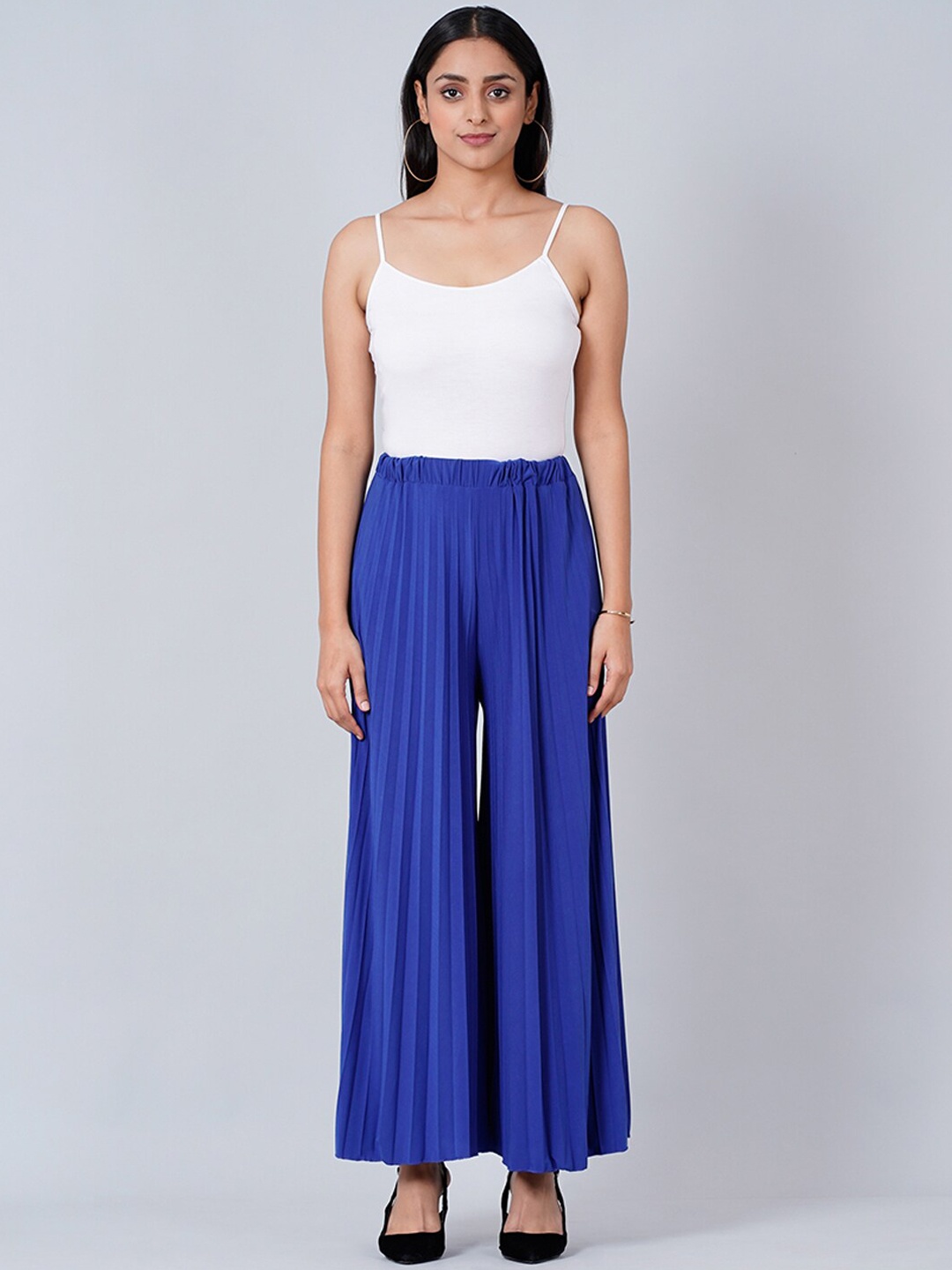 

First Resort by Ramola Bachchan Pleated Wide Leg Slip-On Palazzos, Blue