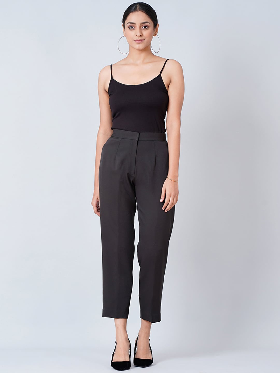 

First Resort by Ramola Bachchan Women Smart Slim Fit Mid-Rise Trousers, Black
