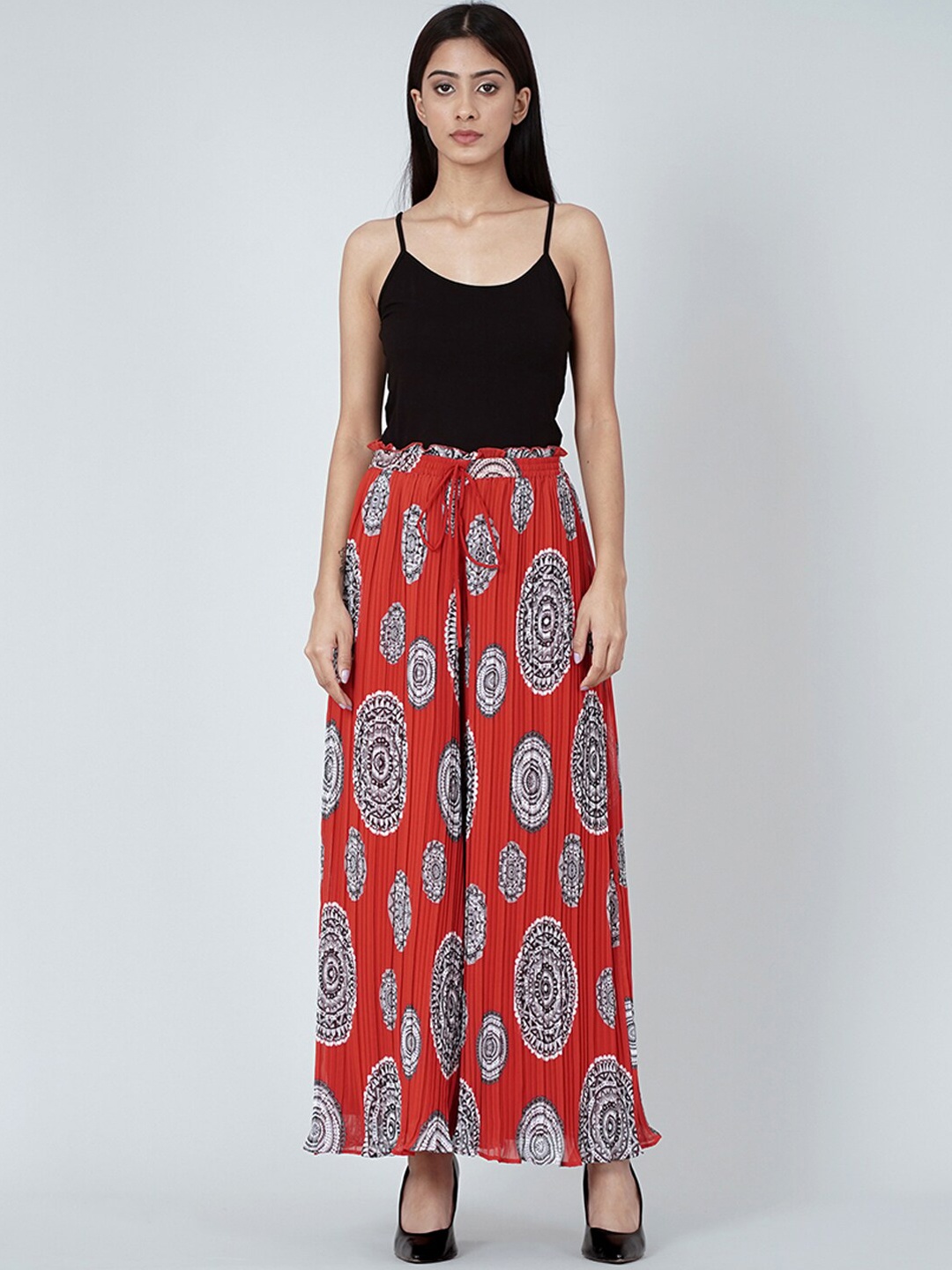 

First Resort by Ramola Bachchan Women Geometric Printed Pleated Flared Palazzo, Red