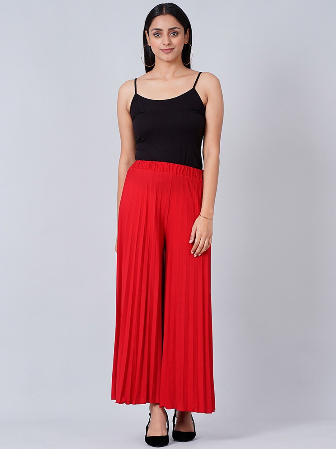 

First Resort by Ramola Bachchan Women Mid-rise Wide Leg Pleated Palazzo, Red