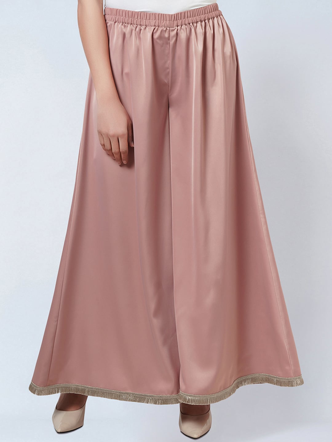 

First Resort by Ramola Bachchan Women Relaxed Fit Wide Leg Palazzos With Laced Hem, Pink