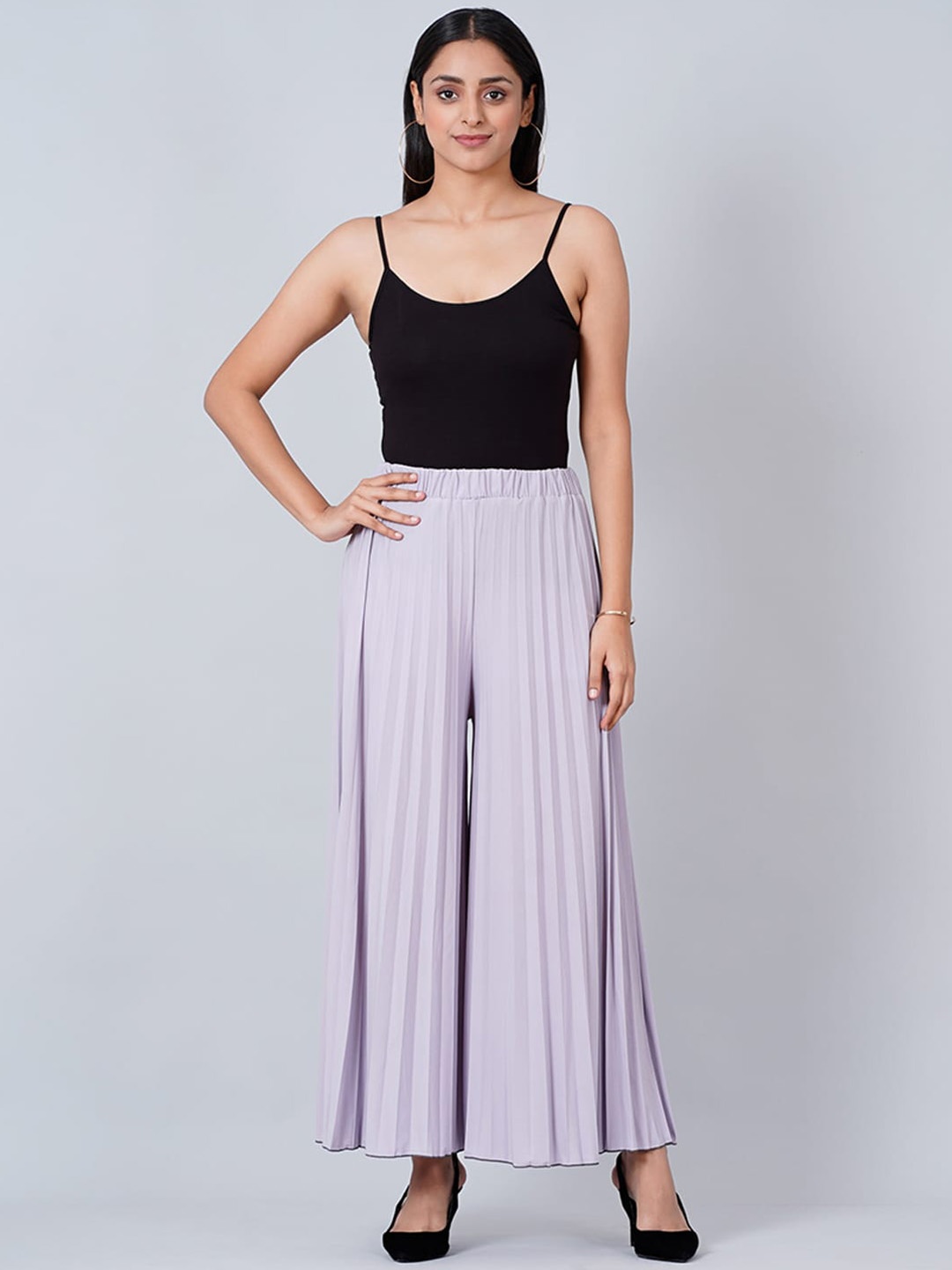 

First Resort by Ramola Bachchan Women Accordion Pleated Wide Leg Palazzos, Lavender