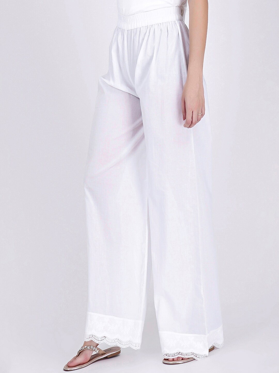 

First Resort by Ramola Bachchan Women Comfort Cotton Wide Leg Trousers, White