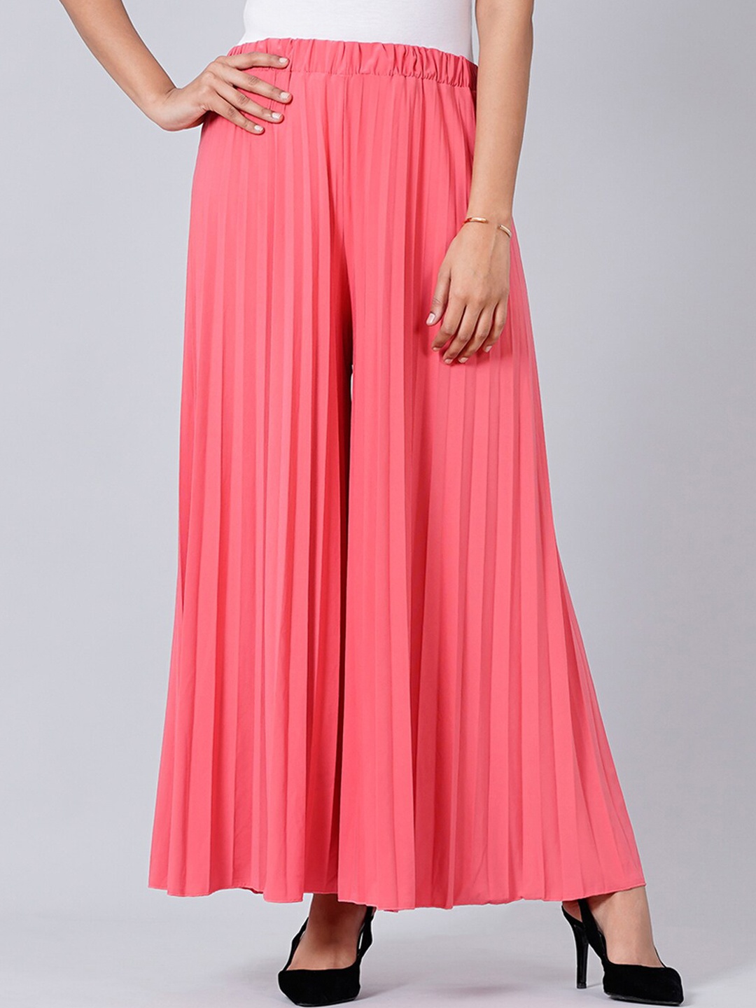 

First Resort by Ramola Bachchan Women Wide Leg Pleated Palazzo, Pink