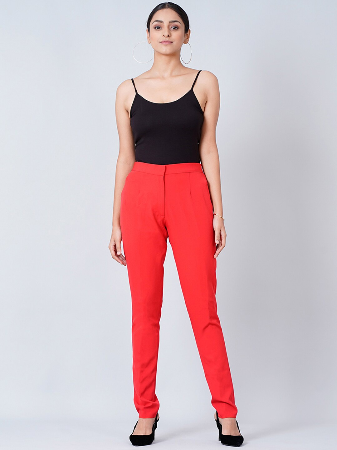 

First Resort by Ramola Bachchan Women Mid-Rise Smart Slim Fit Trousers, Red