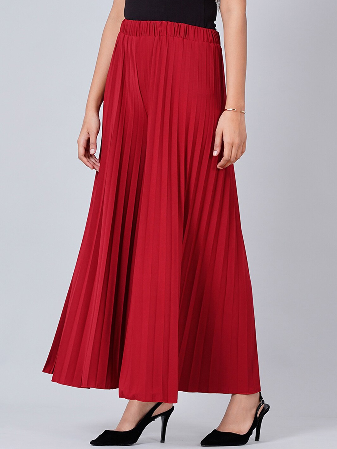 

First Resort by Ramola Bachchan Women Accordion Pleated Flared Palazzos, Red