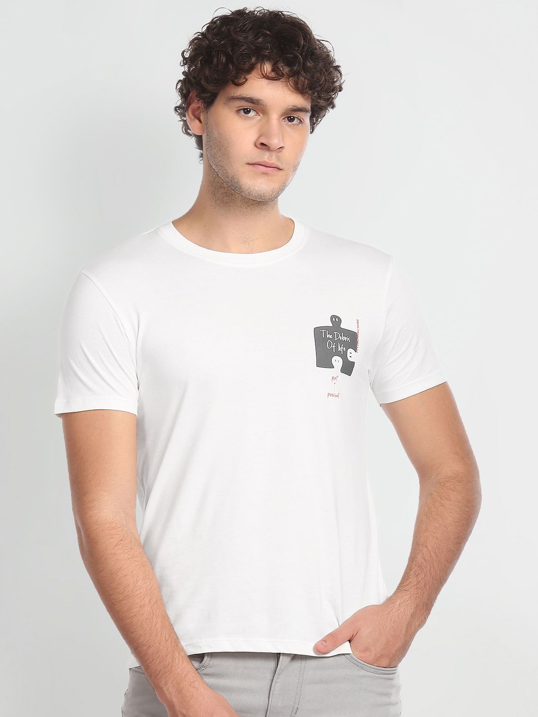 

Flying Machine Graphic Printed Pure Cotton T-shirt, White