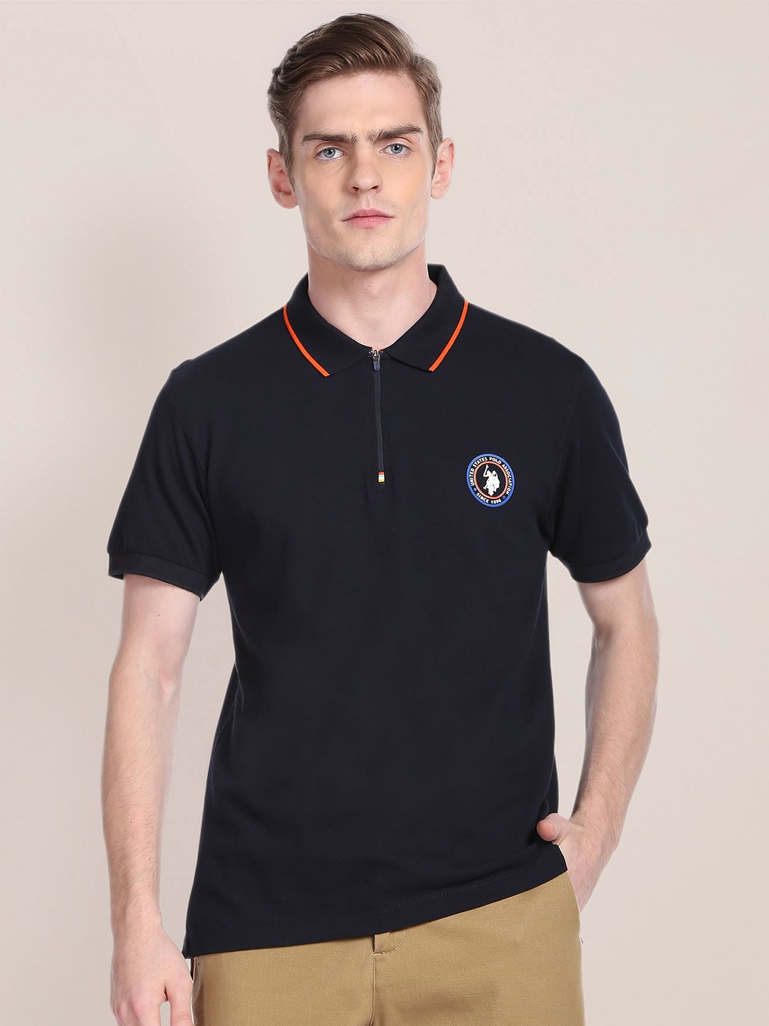 

U.S. Polo Assn. Polo Collar Slim Fit Pure Cotton T-shirt, Navy blue