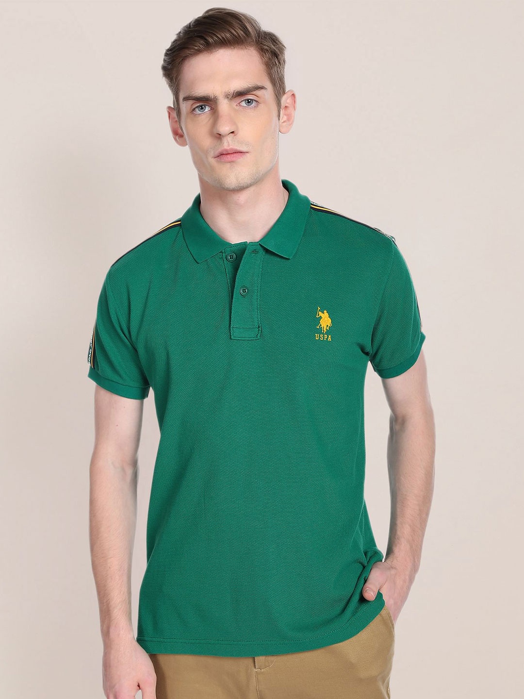 

U.S. Polo Assn. Polo Collar Short Sleeves Slim Fit Pure Cotton T-shirt, Green