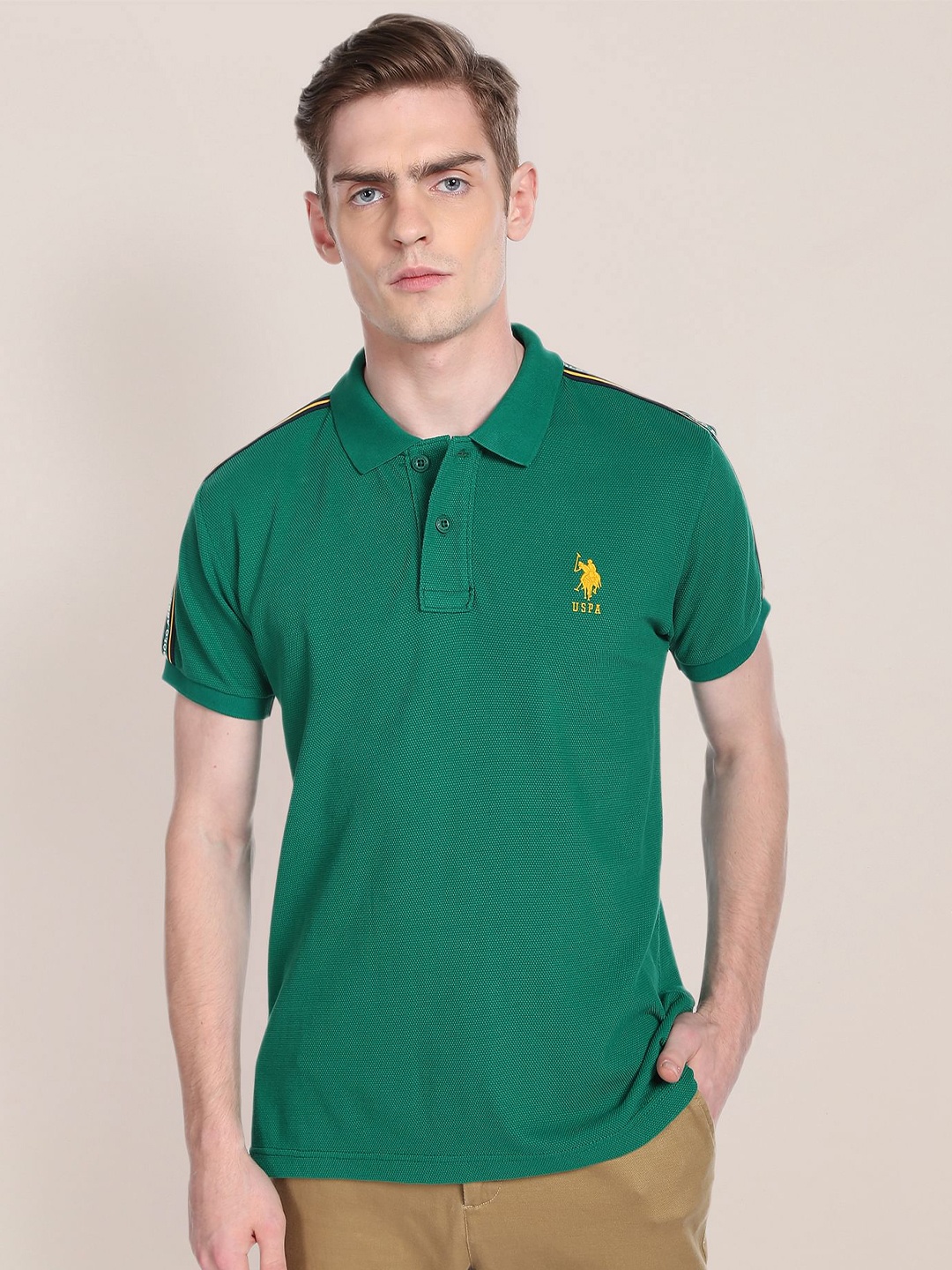 

U.S. Polo Assn. Polo Collar Short Sleeves Slim Fit Pure Cotton T-shirt, Green