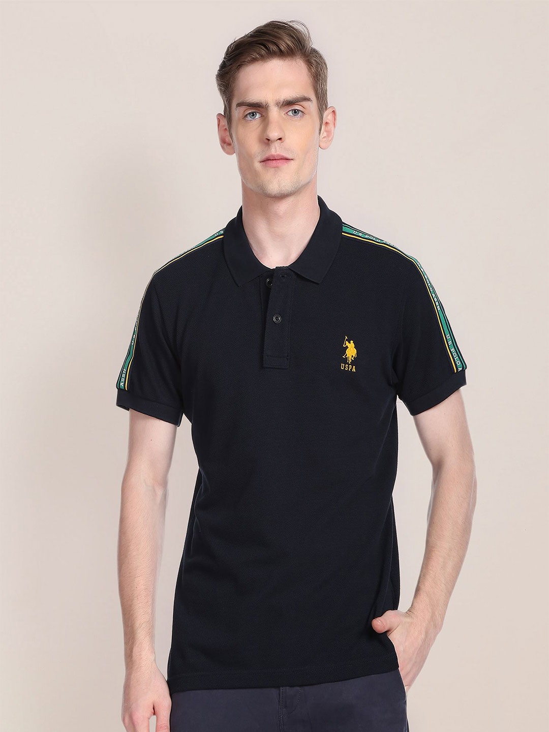 

U.S. Polo Assn. Polo Collar Short Sleeves Slim Fit Pure Cotton T-shirt, Navy blue