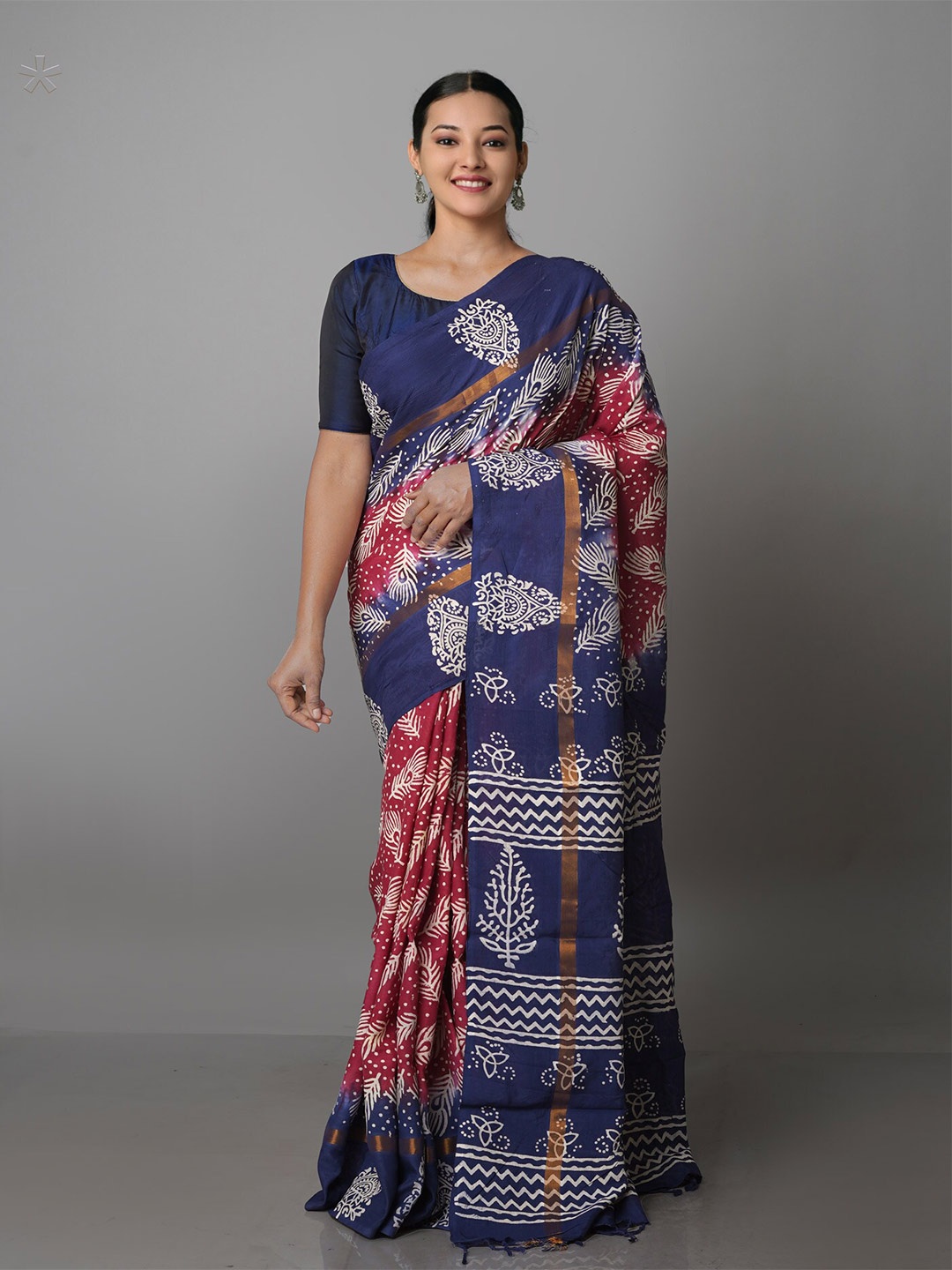 

Unnati Silks Ethnic Motifs Silk Blend Baluchari Zari Saree With Blouse Piece, Blue