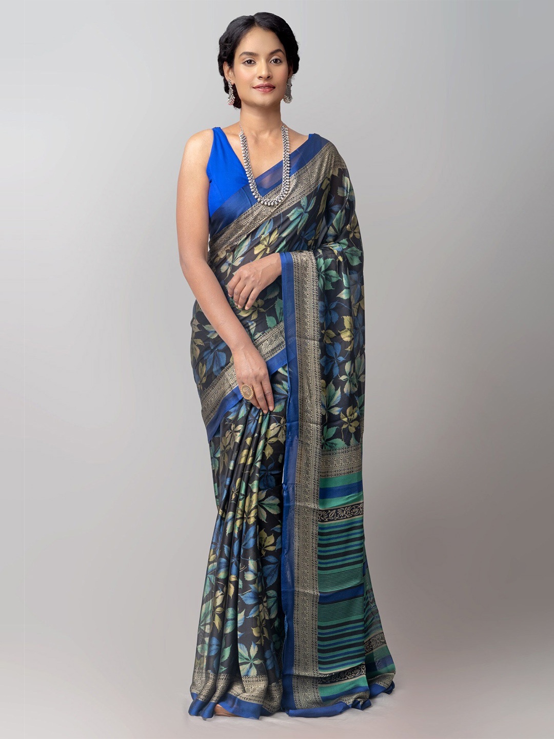 

Unnati Silks Floral Bhagalpuri Saree, Black