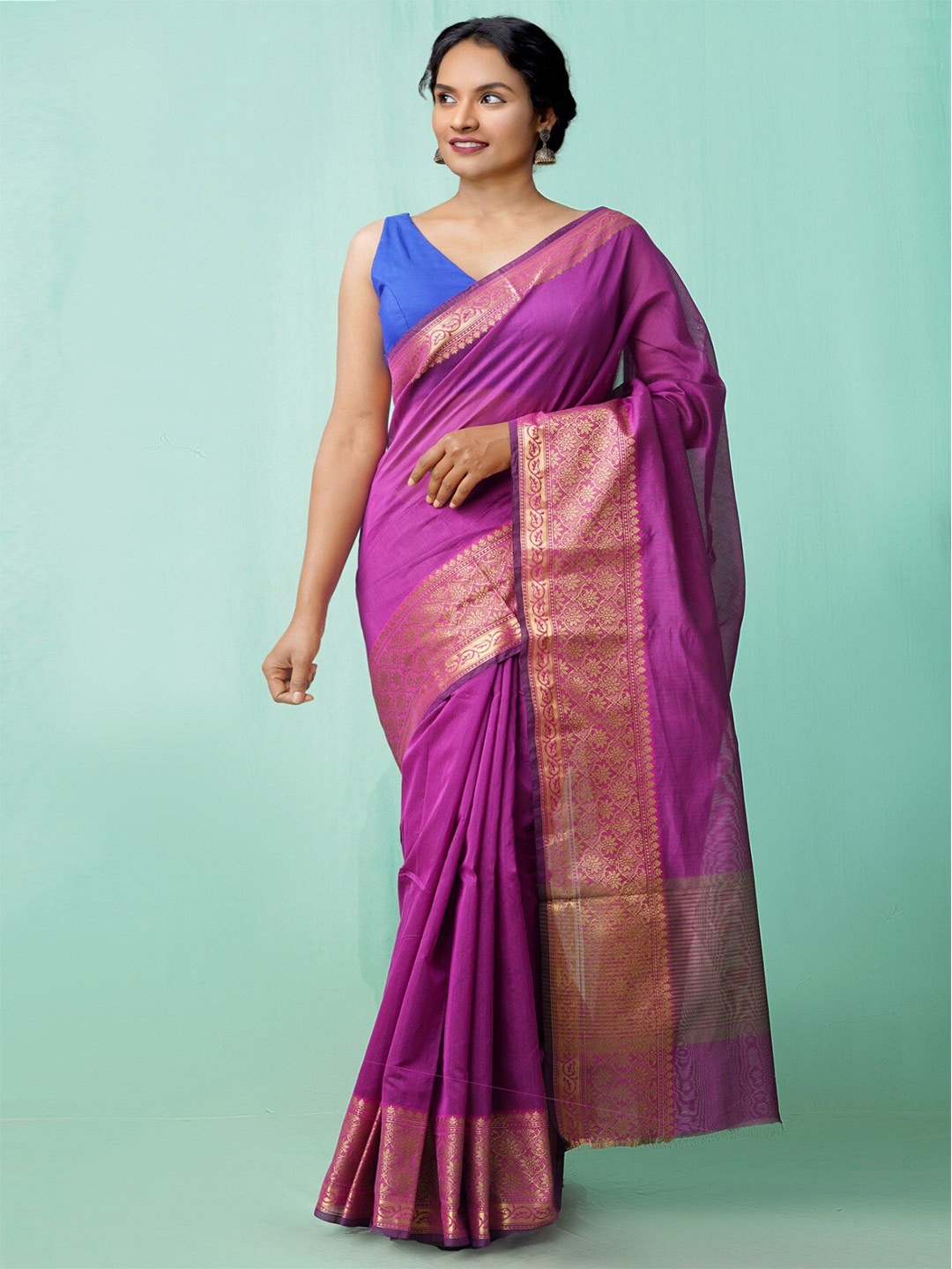 

Unnati Silks Zari Silk Cotton Baluchari Saree, Purple