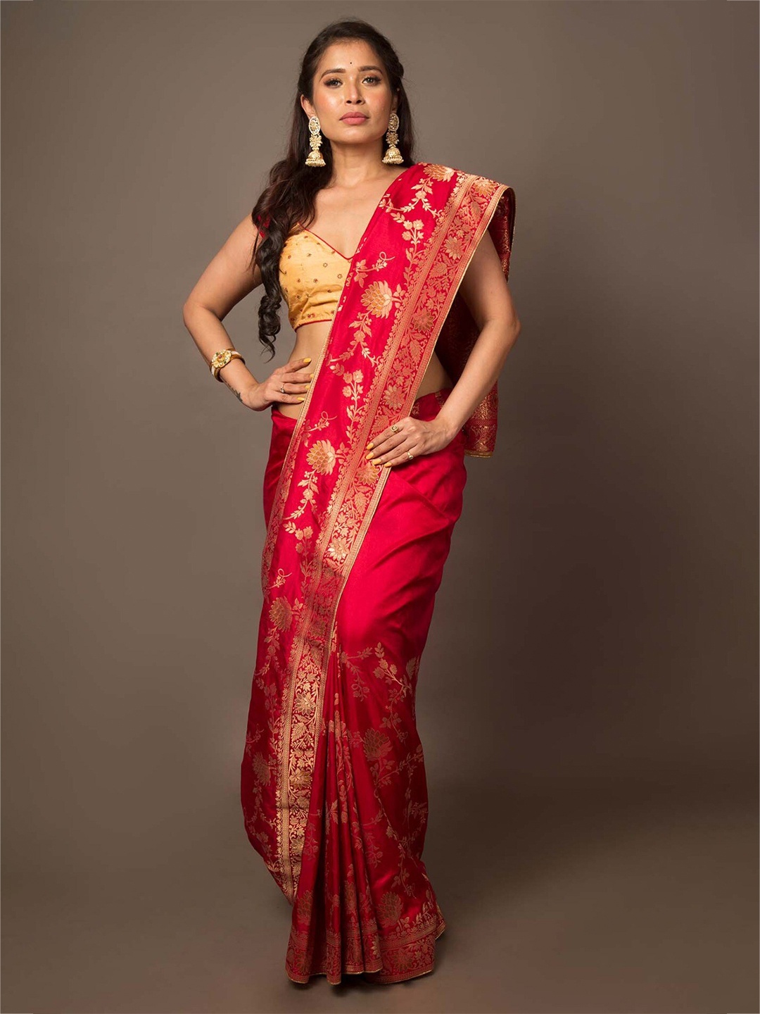 

Unnati Silks Floral Woven Design Zari Banarasi Saree, Red