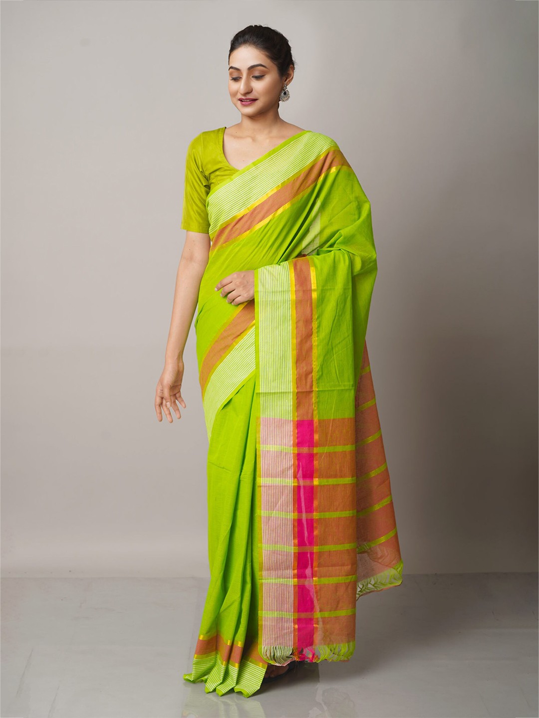 

Unnati Silks Pure Cotton Handloom Mangalagiri Saree, Green