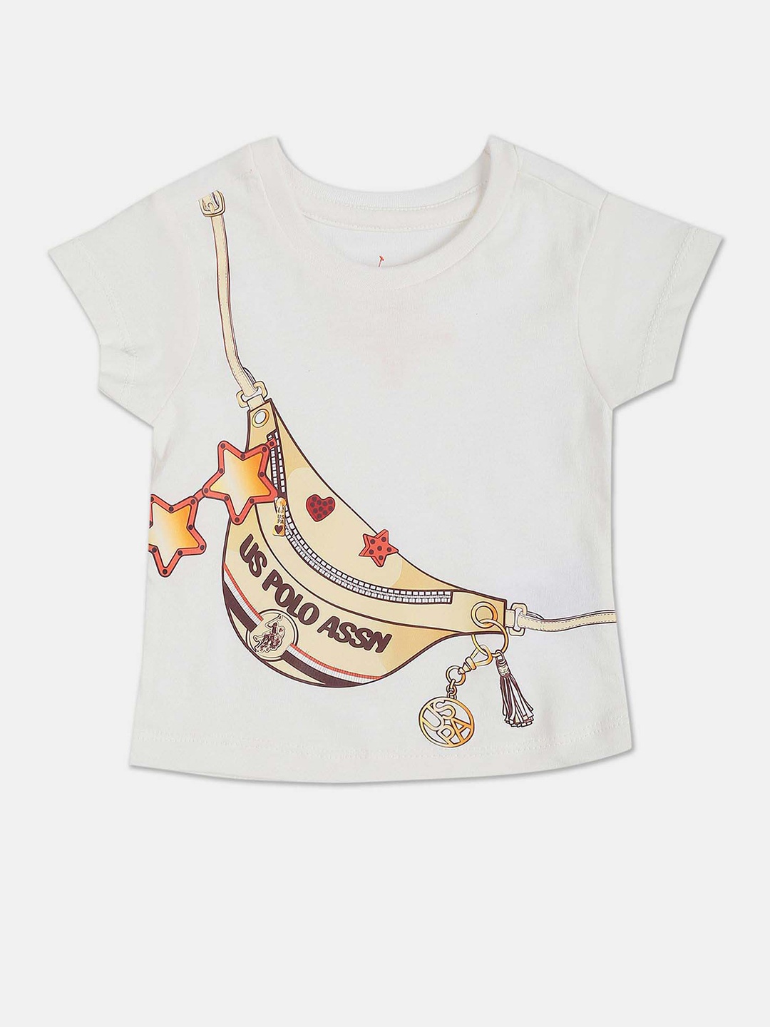 

U.S. Polo Assn. Kids Girls Graphic Printed Round Neck Pure Cotton T-shirt, White